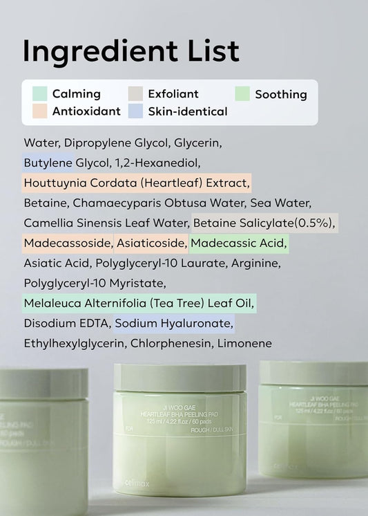Celimax | JIWOOGAE Heartleaf BHA Peeling Pad 125ml 60pcs