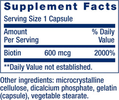 Life Extension | Biotin 600 mcg, 100 capsules | لايف اكستنشن بايوتين 100 كبسولة